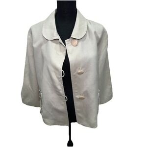 LARRY LEVINE Blazer Women's Beige Cropped Loose Short Sleeve Fit Swing Pockets